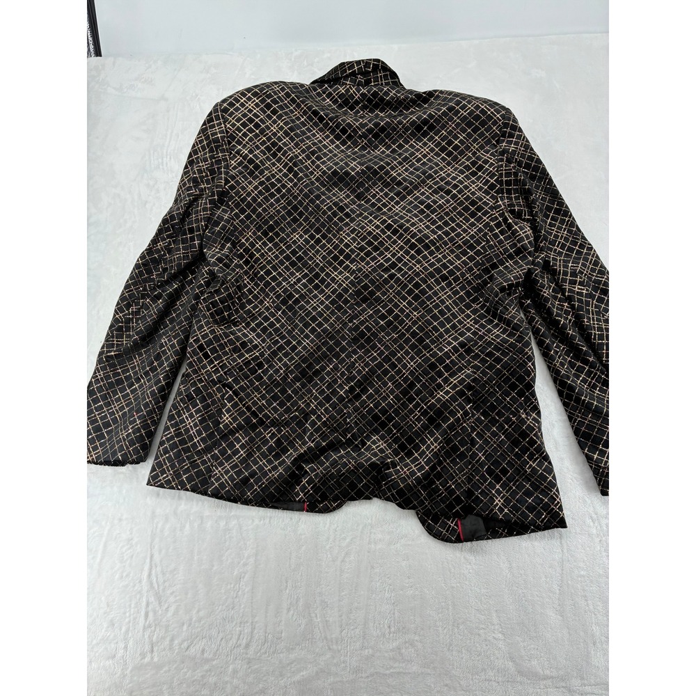 Blu Martini Blazer Womens L Blazer Black Gold Glitter Grid Sparkle‎ Evening - Picture 7 of 8